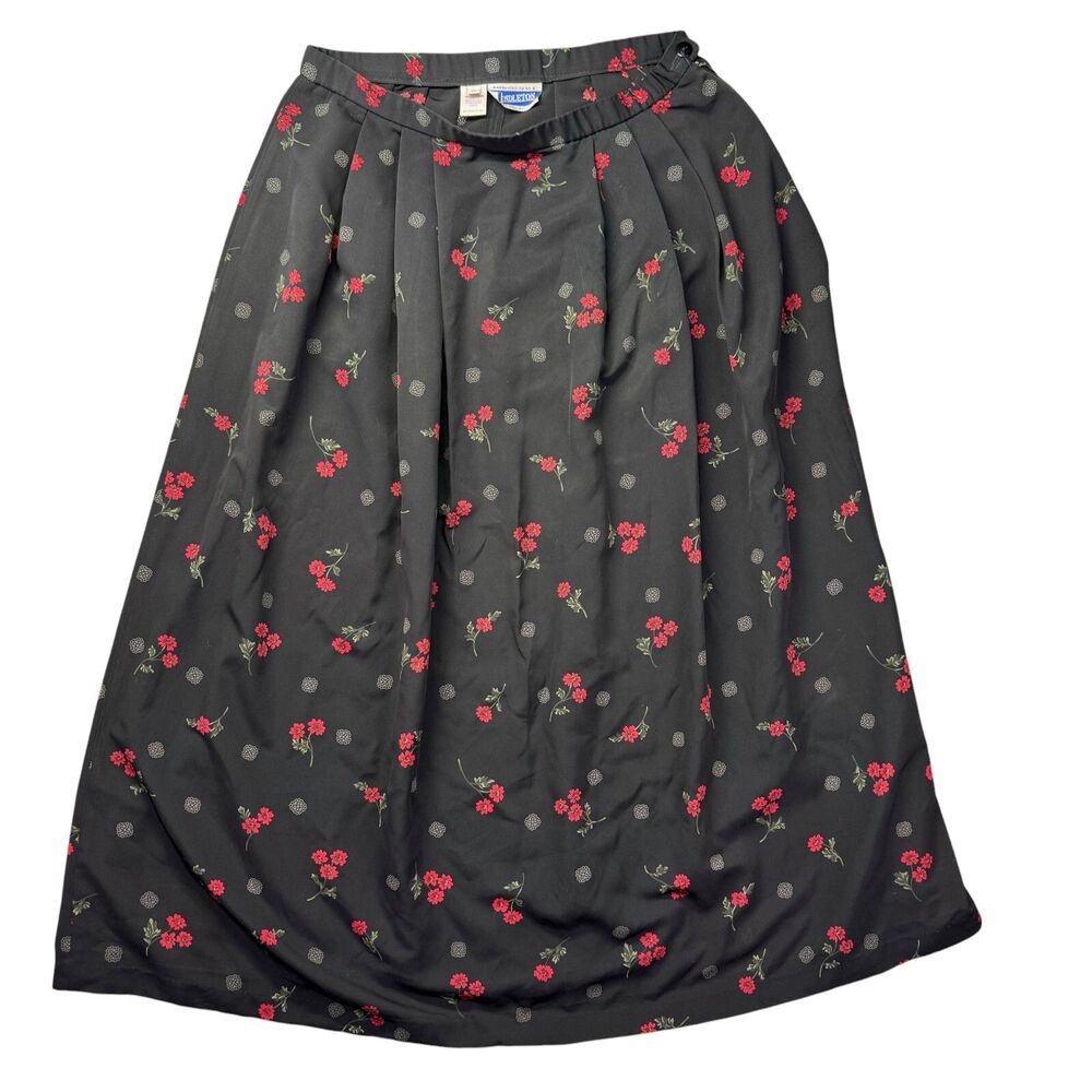 Pendleton Skirt Women's 14 Black Floral Pleated Midi A-Line Cottage Core Vintage